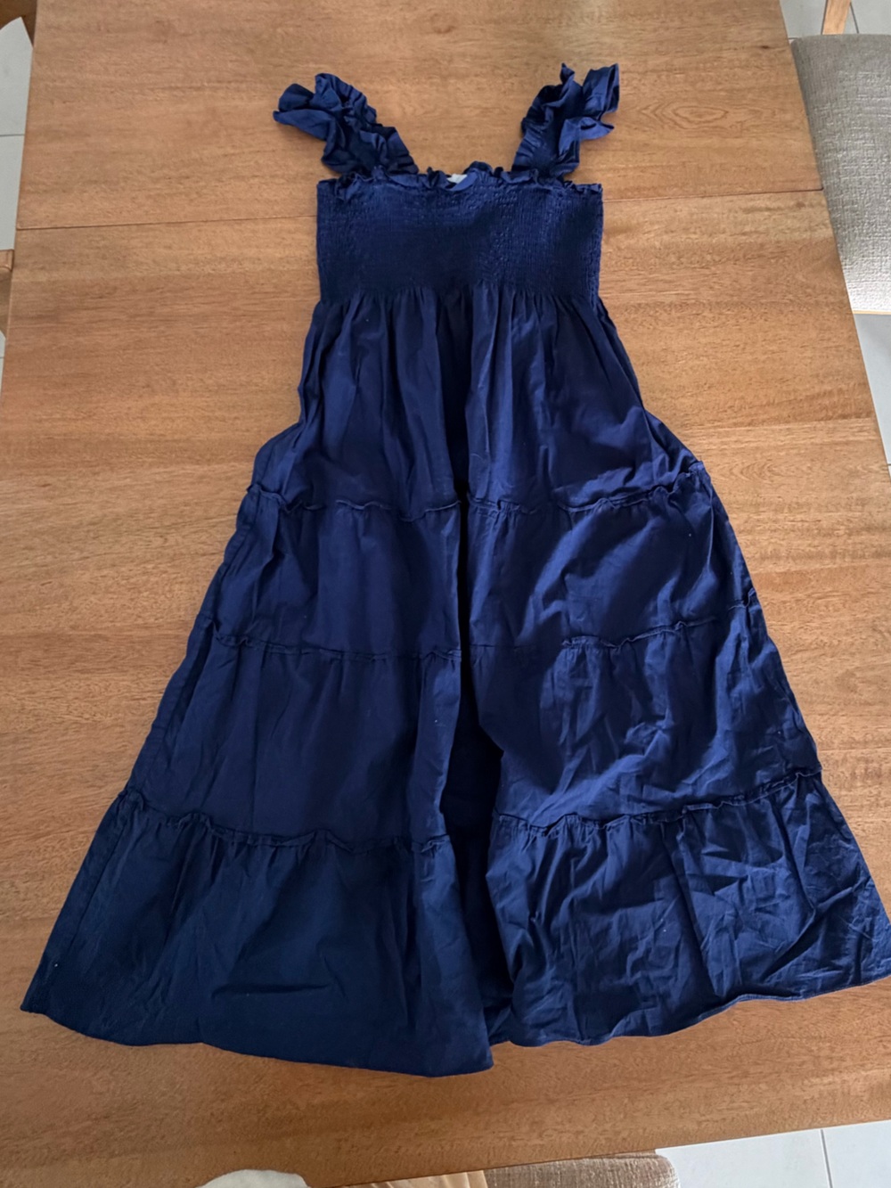 Hill House Home Ellie Nap Dress Navy L Cotton Smocked Midi Cottagecore
